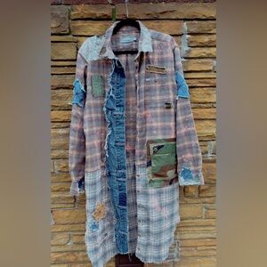Patchwork Long Plaid Coat